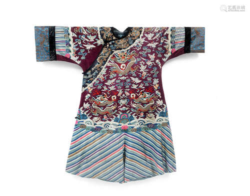 Late Qing Dynasty An aubergine ground kesi 'dragon' robe