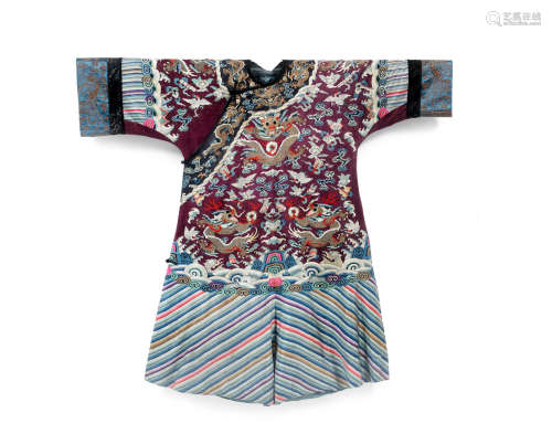 Late Qing Dynasty An aubergine ground kesi 'dragon' robe