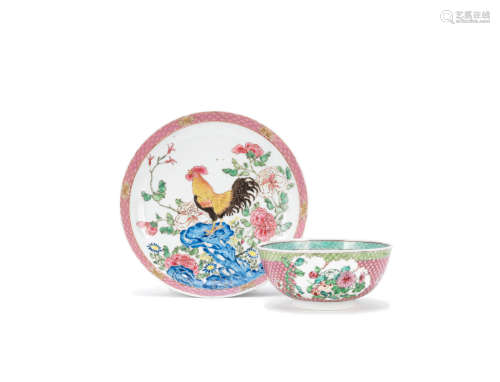 Yongzheng/Qianlong A famille rose 'cockerel' bowl and dish
