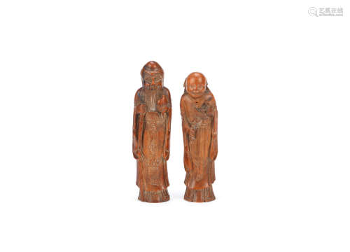 18th/19th century Two bamboo carvings of Immortals