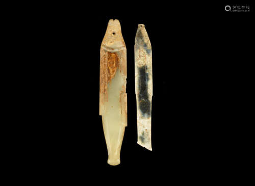 Western Zhou Dynasty Two archaic jade 'fish' pendants