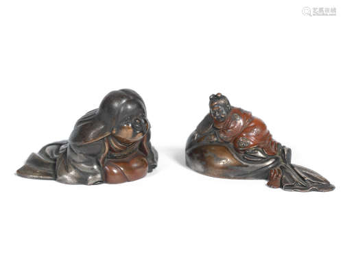 Meiji Period Two Japanese lacquered bronze figural scroll weights