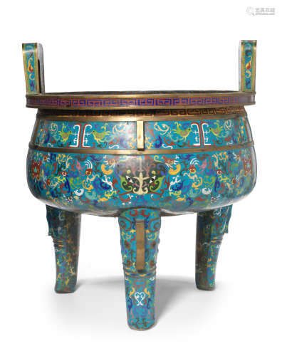 Late Qing Dynasty A massive cloisonné enamel tripod incense burner, ding