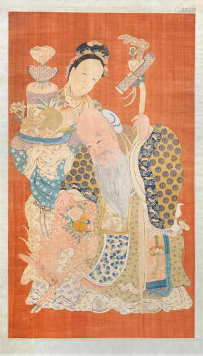 19th century A kesi 'Shoulao and Magu' panel