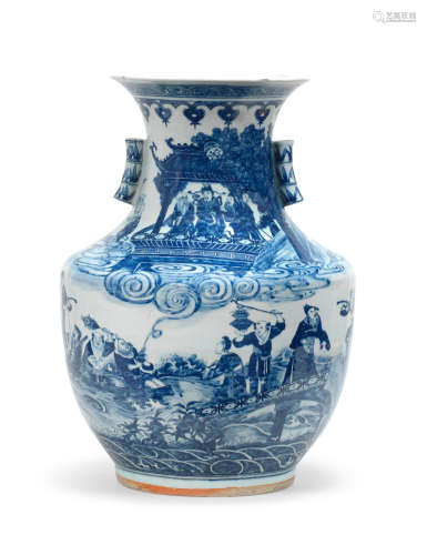 19th century A blue and white 'Immortals' vase, hu