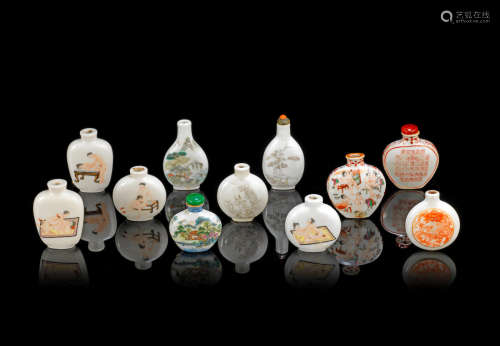 19th century A group of enamelled 'erotic-subject' porcelain snuff bottles