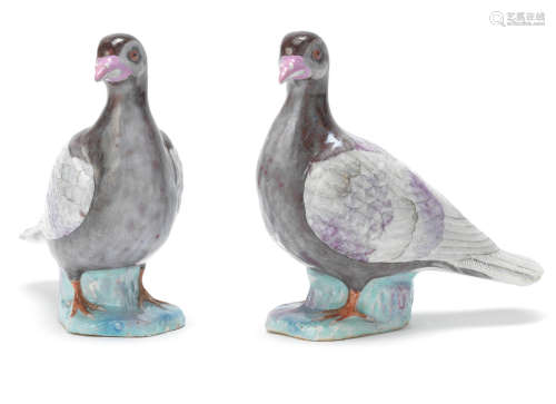 18th/19th century A pair of enamelled models of pigeons