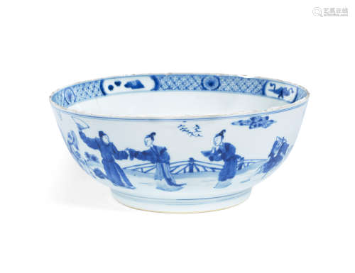 Kangxi A blue and white 'Romance of the Western Chamber' bowl