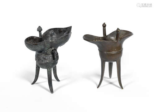 The first: dated sixth year of Tongzhi, corresponding to AD 1867 and of the period; the second: 18th/19th century Two bronze tripod vessels, jue