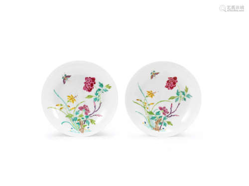 Yongzheng six-character marks and of the period A pair of famille rose 'boneless' saucer dishes