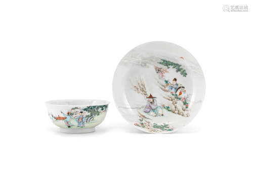 Yongzheng  A famille rose 'scholar and fisherman' semi-eggshell dish