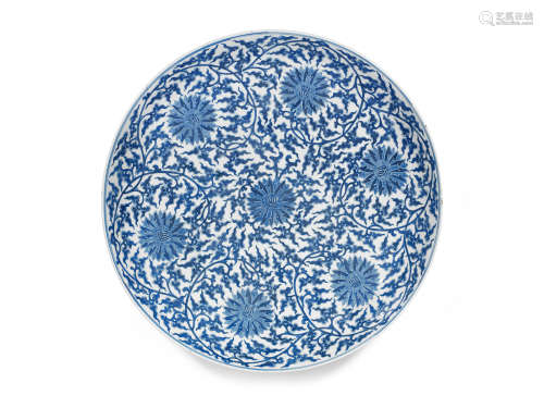 Qianlong seal mark, 19th century A massive blue and white 'lotus' dish