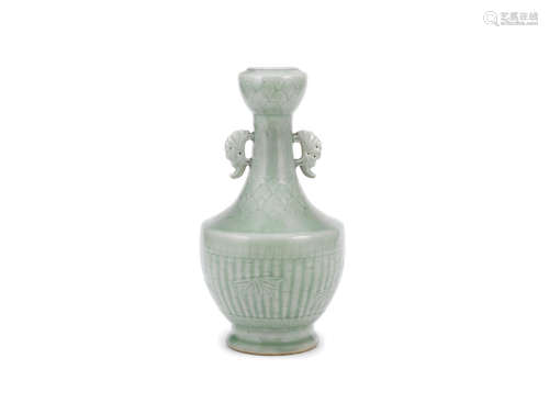 18th/19th century A celadon glazed lotus-headed twin-handled vase