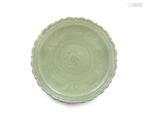 Ming Dynasty, 16th century A Longquan celadon-glazed 'lotus' barbed rim dish