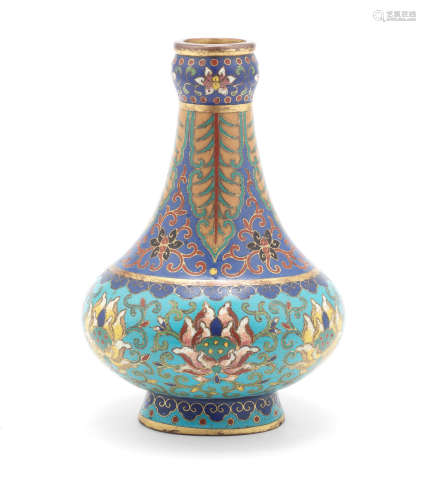 18th century An unusual cloisonné enamel bottle vase