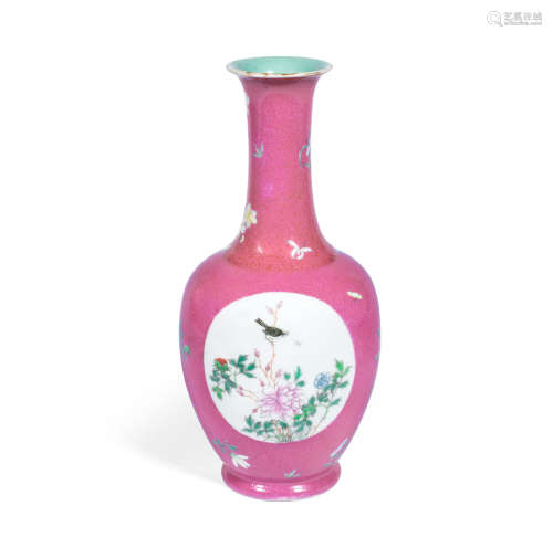 Qianlong seal mark, Republic Period A famille rose pink-ground 'sgraffiato' bottle vase