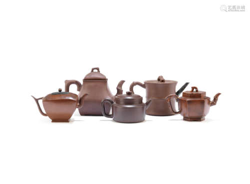 Qing Dynasty A group of five Yixing stoneware teapots and covers
