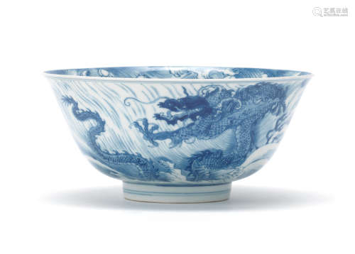 Kangxi A blue and white 'dragon and carp' bowl