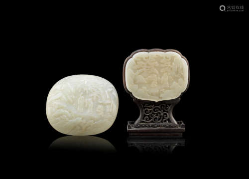 19th century Two pale green jade plaques