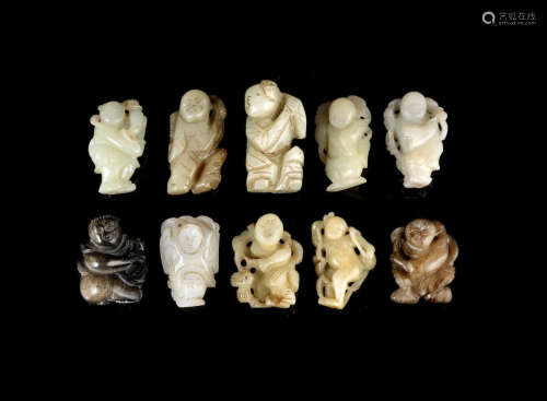 17th century to 19th century A group of jade figural carvings