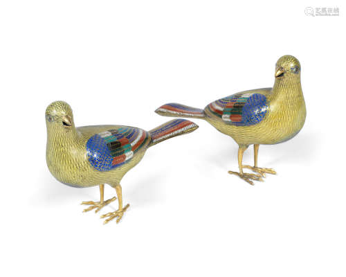 18th/19th century A pair of cloisonné enamel models of doves