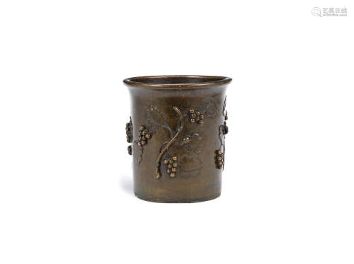 The vessel probably 18th century A bronze 'squirrel and grapes' brushpot