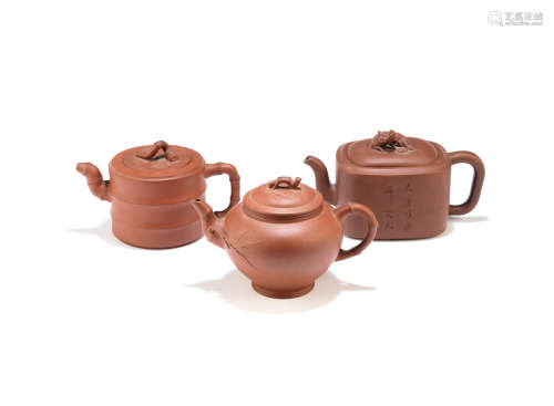 19th/20th century Three Yixing teapots and covers