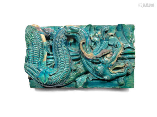 Mid-Ming Dynasty A large turquoise-glazed 'dragon' architectural panel