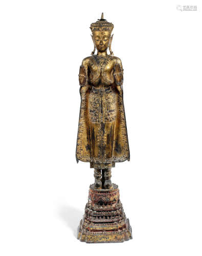 19th century A large Thai gilt-lacquered bronze figure of Buddha