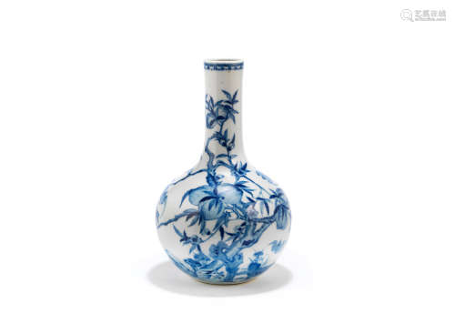 Qianlong seal mark, 19th/20th century A BLUE AND WHITE 'PEACH AND BAT' BOTTLE VASE