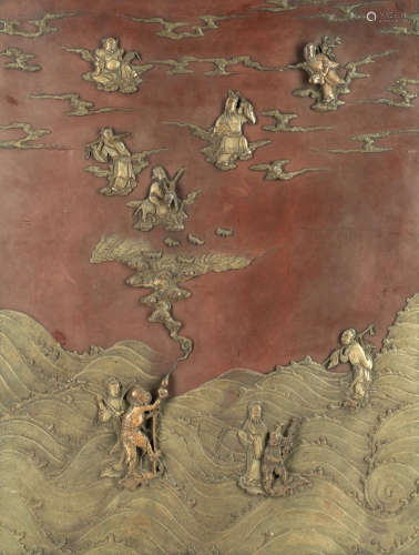 19th century A carved Qiyang stone 'Eight Immortals' panel