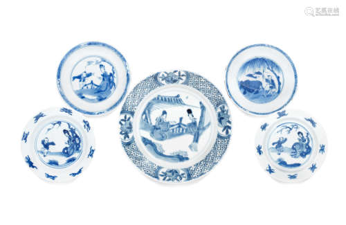 Kangxi A group of five blue and white dishes
