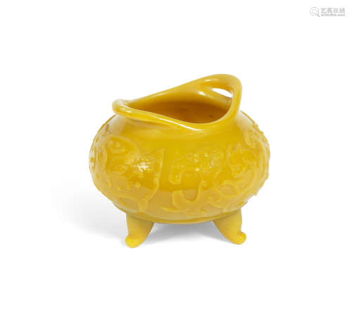 19th century A yellow opaque glass tripod incense burner