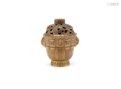 Xuande six-character mark A gilt-bronze incense burner and cover