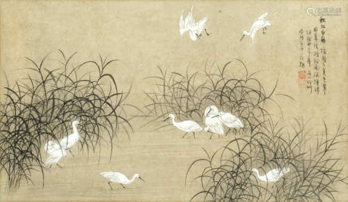 White Crane on an Autumn River and Swallows and Cranes He Chong (1807-1883)
