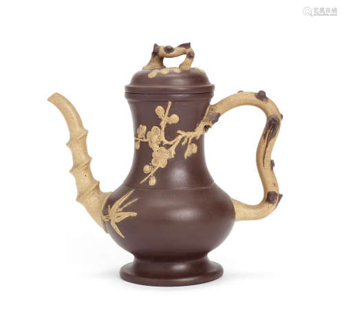 Mid Qing Dynasty An Yixing brown and duanni clay 'Three Friends' ewer and cover