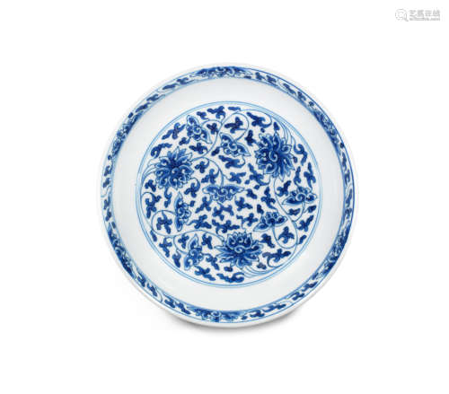Kangxi six-character mark and of the period A small blue and white 'lotus' dish