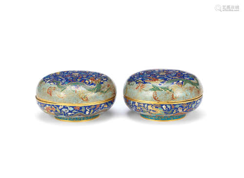 19th century A pair of cloisonné enamel 'dragon' boxes and covers