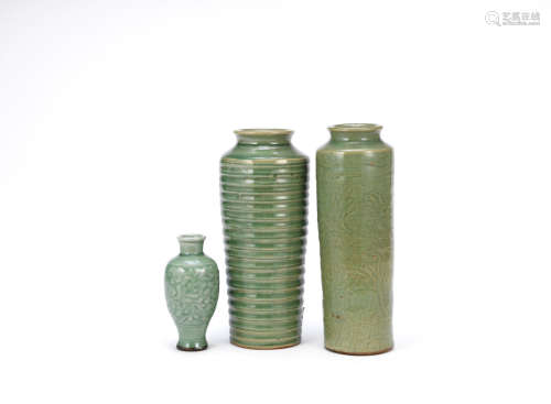 16th century Two Longquan celadon-glazed tapering vases