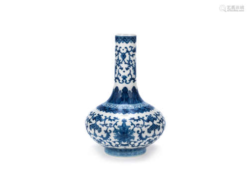 Jiaqing seal mark A blue and white 'lotus' bottle vase