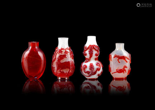 Late Qing Dynasty Four various glass snuff bottles