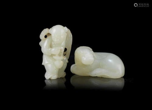 Qing Dynasty Two pale green jade carvings