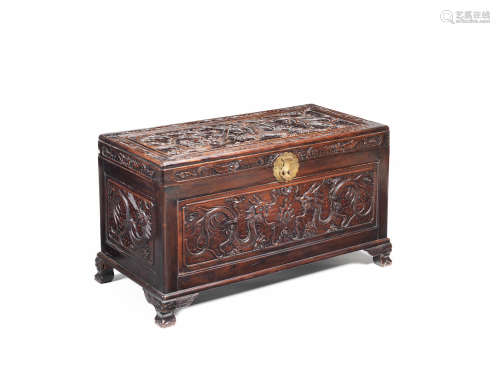 Late Qing Dynasty A hongmu carved 'dragon' chest