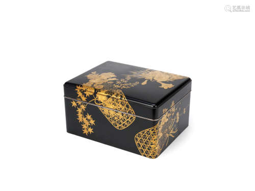 Meiji Period A black lacquer document box and cover, ryoshibako