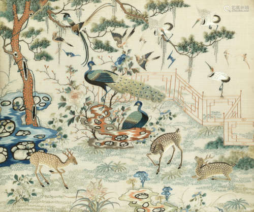 19th century A Chinese embroidered silk panel