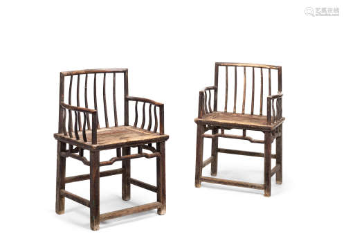 Ming Dynasty A pair of hardwood comb-back arm chairs
