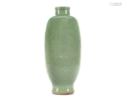 Ming Dynasty, 16th/17th century An unusual Longquan celadon-glazed incised baluster vase