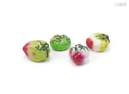 19th century Four enamelled fruit-form boxes and covers