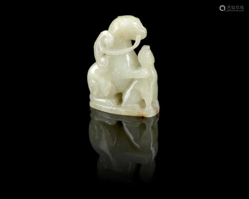 19th century A green jade carving of mythical beast