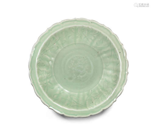 Ming Dynasty, 16th century  A Longquan celadon-glazed 'lotus' barbed rim dish